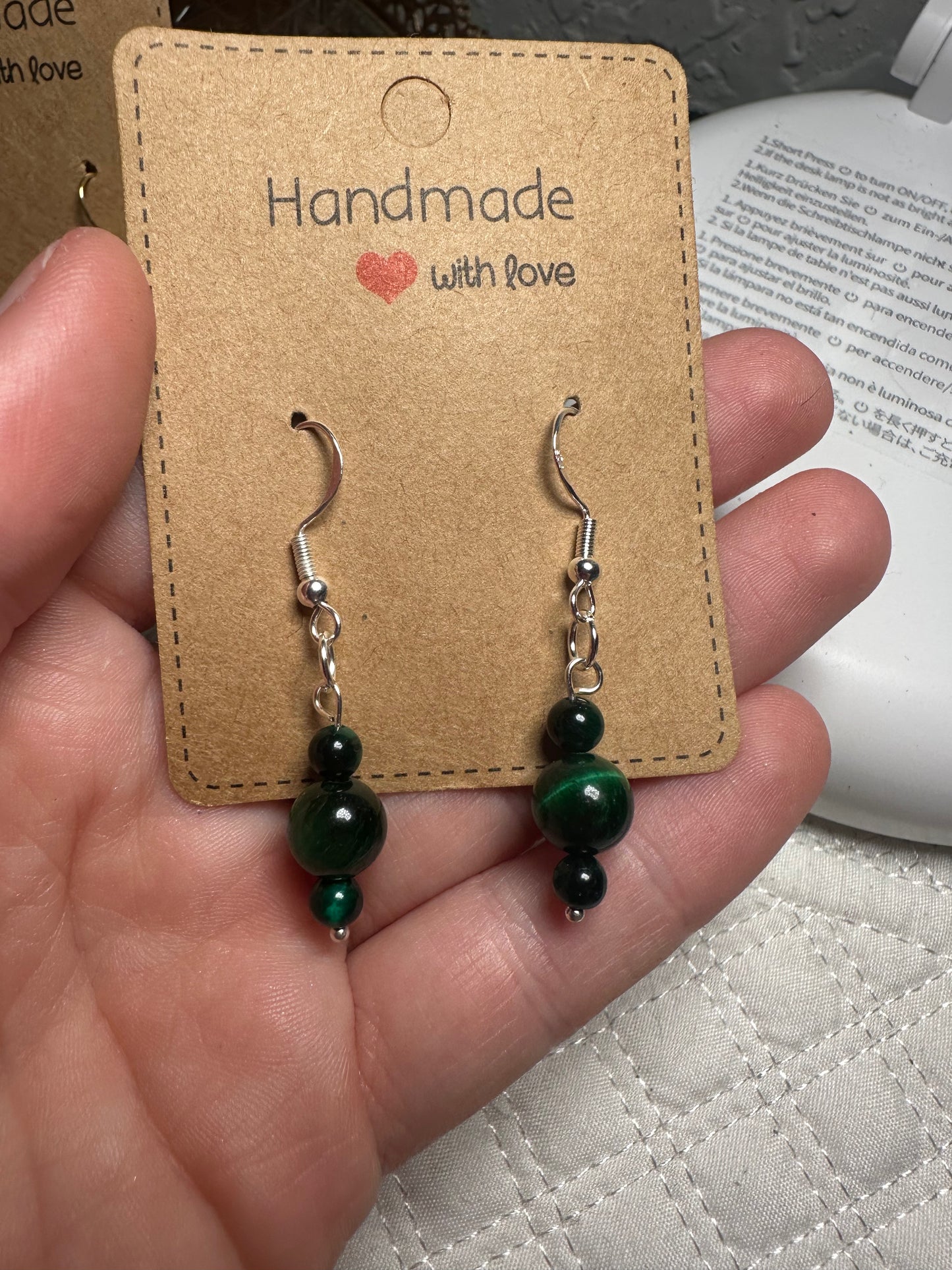 Green tigers eye earrings