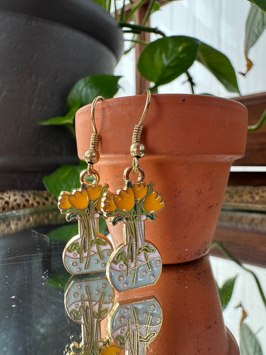 Yellow tulip earrings